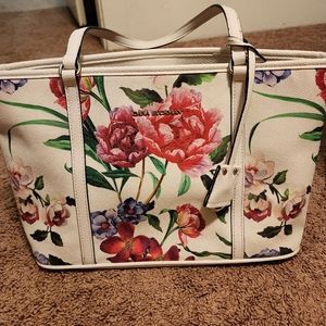 White floral tote purse